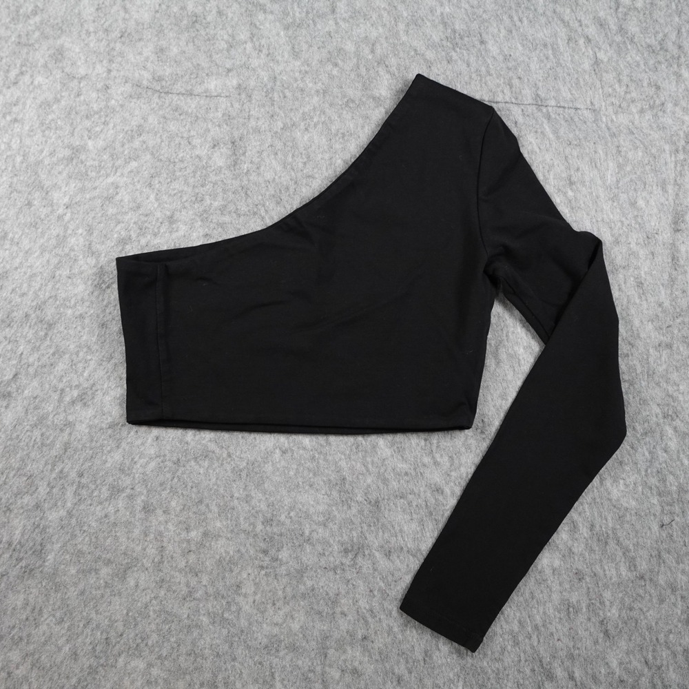 Tiger Mist Top Women Small Black One Shoulder Long Sleeve Cropped Asymmetrical - Picture 5 of 10